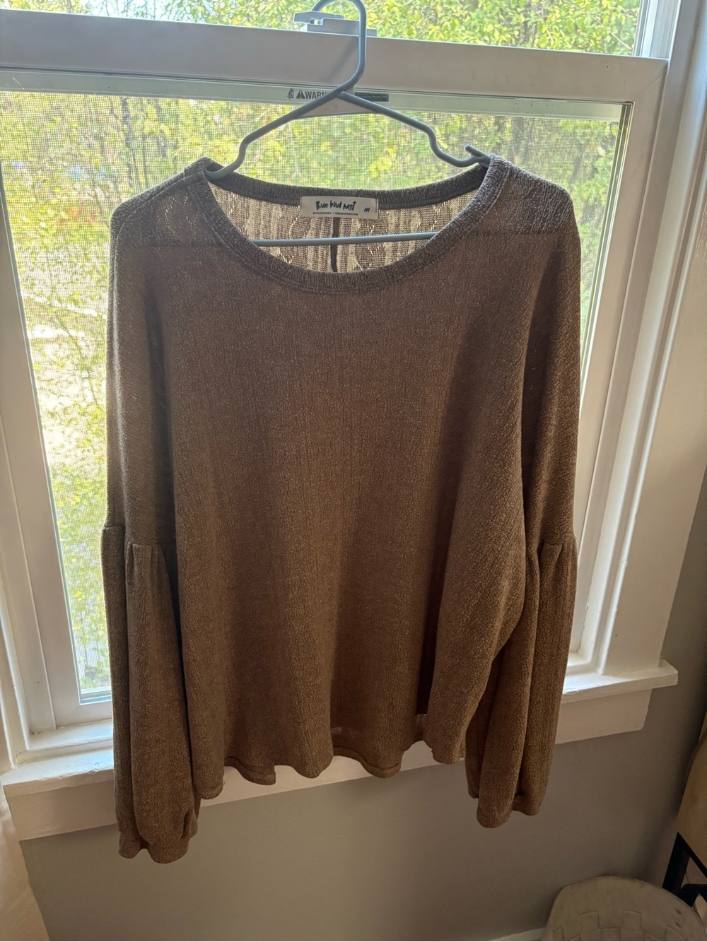Three Bird Nest Brown Lightweight Balloon-Sleeve Sweater